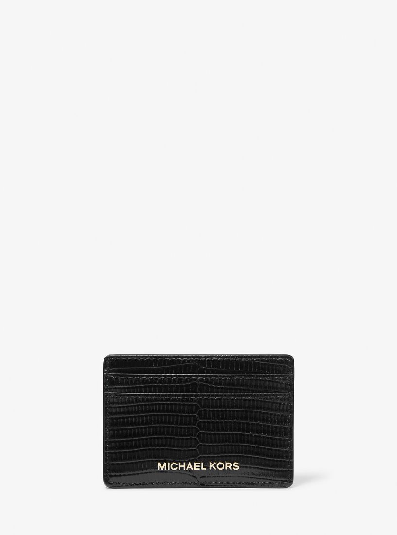 Porta Tarjetas Michael Kors Jet Set Lizard Embossed Leather Card Case Mujer Negras | 6508-URCXL