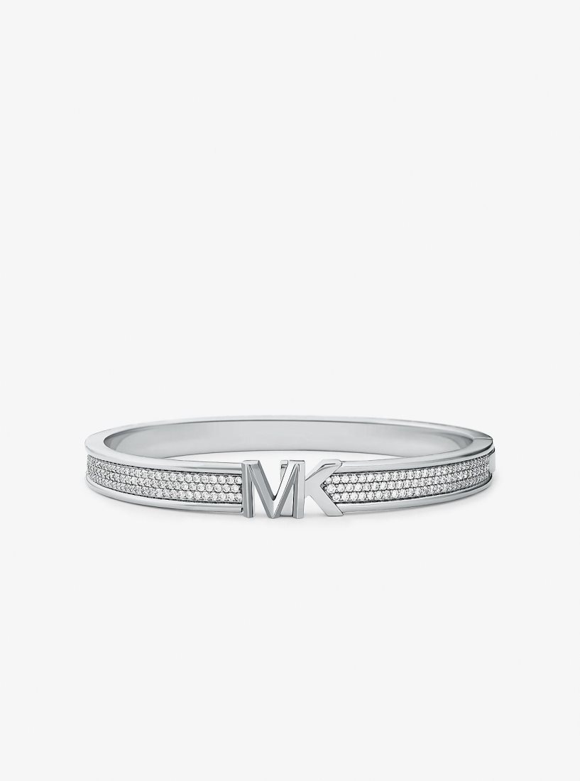 Pulseras Michael Kors Precious Metal-Plated Brass Pave Logo Bangle Mujer Plateadas | 6875-WSQLH