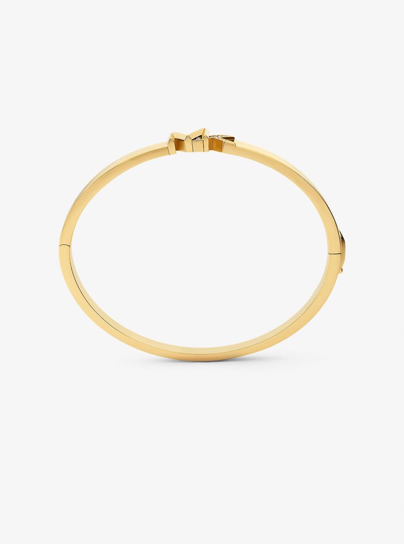 Pulseras Michael Kors Precious Metal-Plated Brass Pave Logo Bangle Mujer Doradas | 9721-ADLYP