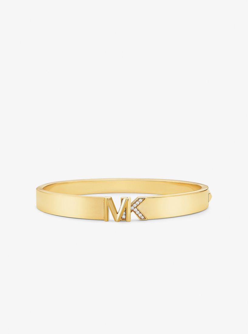 Pulseras Michael Kors Precious Metal-Plated Brass Pave Logo Bangle Mujer Doradas | 9721-ADLYP