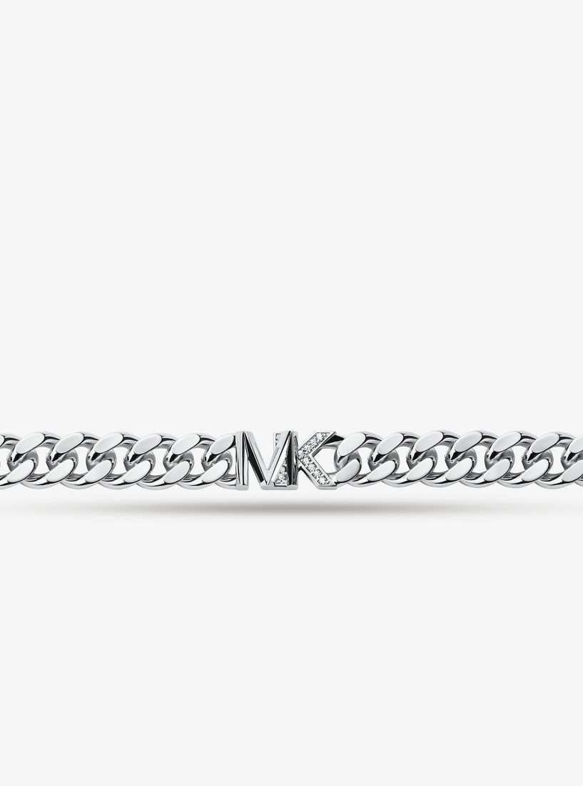 Pulseras Michael Kors Precious Metal-Plated Brass Pave Logo Curb Link Bracelet Mujer Plateadas | 2460-FWUVC