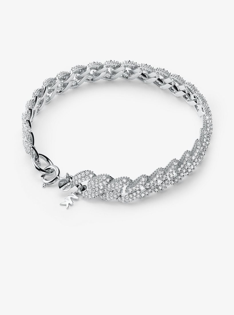 Pulseras Michael Kors Precious Metal-Plated Sterling Silver Pave Curb Link Bracelet Mujer Plateadas | 5489-WSKXD