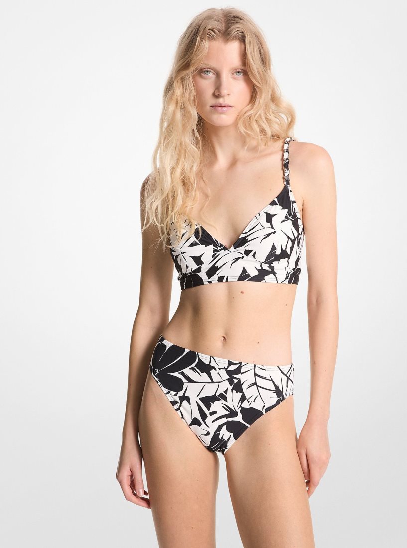 Ropa de Baño Michael Kors Palm Print Bralette Bikini Top Mujer Negras Blancas | 7832-XNATL