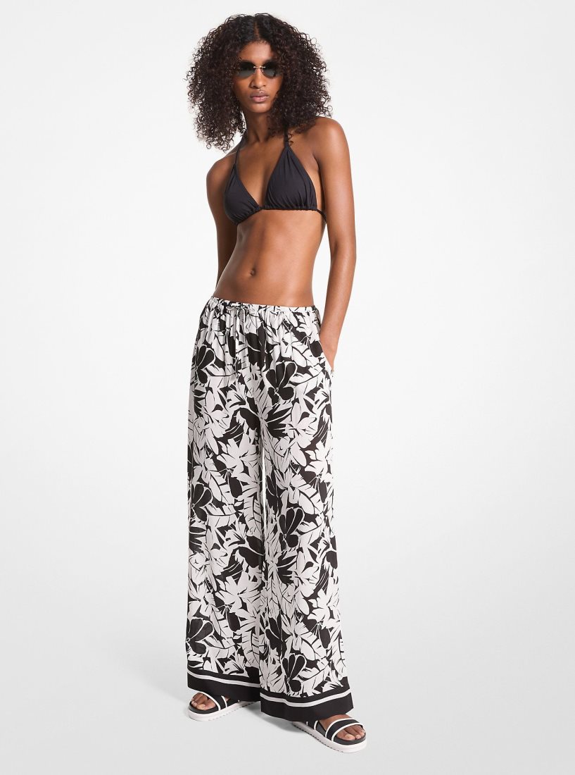 Ropa de Baño Michael Kors Palm Print Woven Wide-Leg Pants Mujer Negras Blancas | 3496-JSDOG