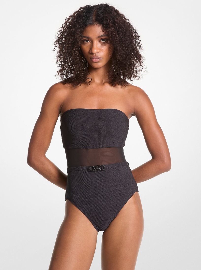 Ropa de Baño Michael Kors Stretch Nylon Belted Strapless Swimsuit Mujer Negras | 4690-WDGHA