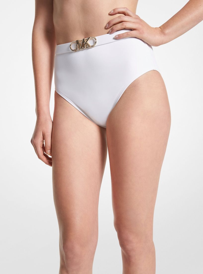 Ropa de Baño Michael Kors Stretch Nylon High-Waist Belted Bikini Bottom Mujer Blancas | 8936-KDJEB