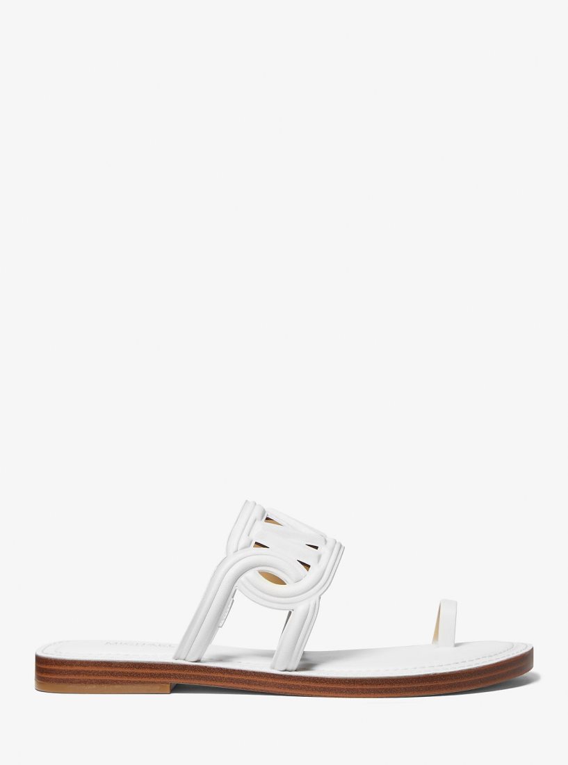 Sandalias Michael Kors Alma Leather Flat Sandal Mujer Blancas | 3251-IMKLE