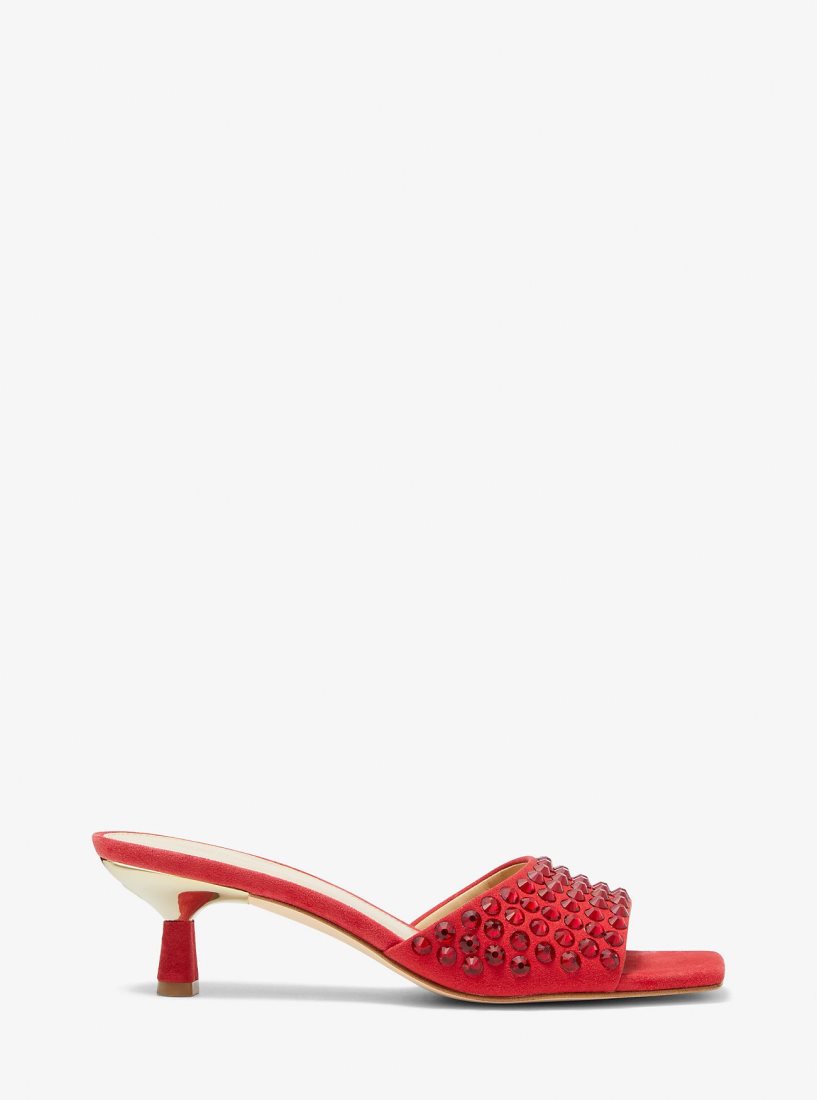 Sandalias Michael Kors Amal Embellished Faux Suede Kitten Sandal Mujer Rojas | 3126-CBYGR