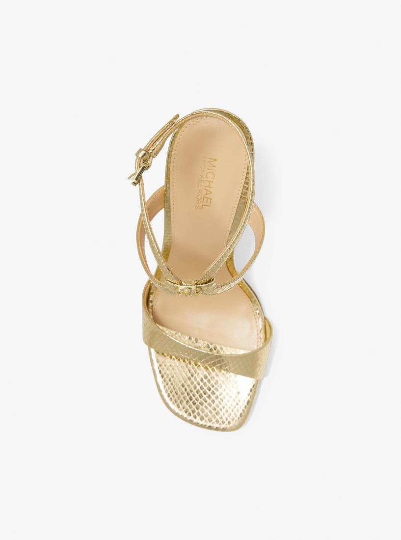 Sandalias Michael Kors Amara Metallic Snake Embossed Leather Sandal Mujer Doradas | 5784-CZNAY