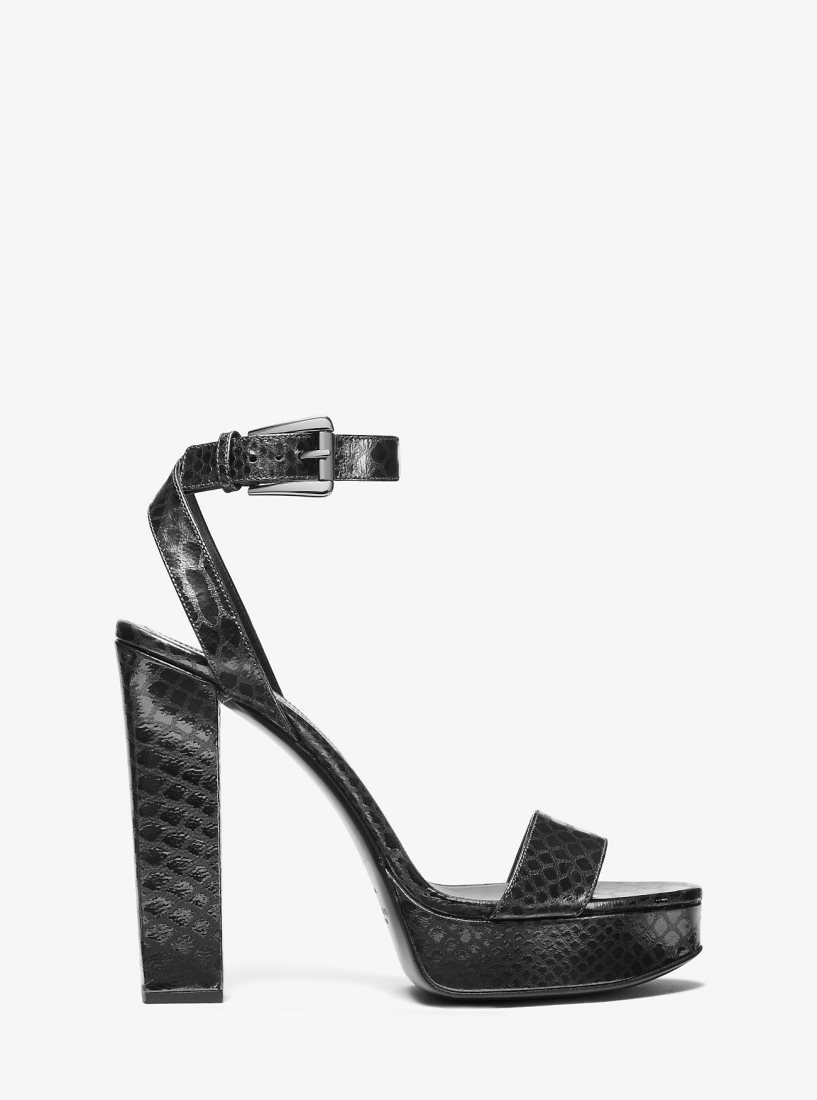 Sandalias Michael Kors Anabelle Python Embossed Leather Platform Sandal Mujer Gris | 0954-NCHFP