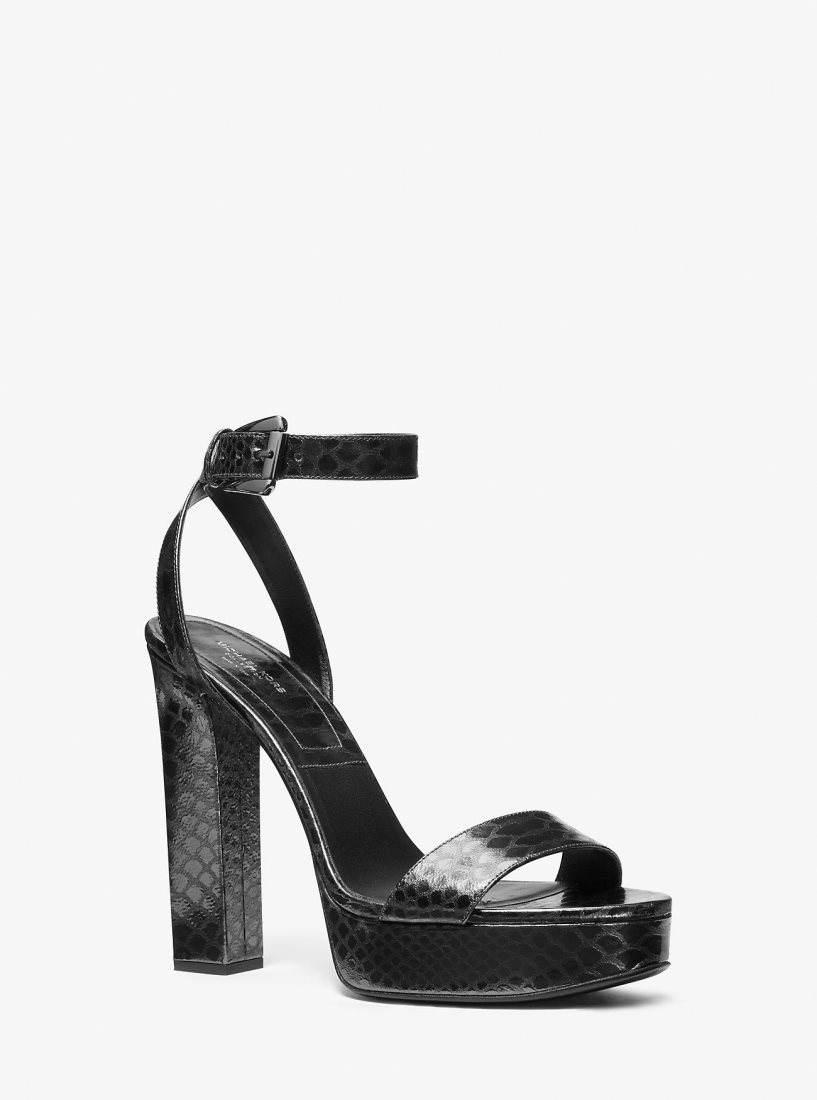 Sandalias Michael Kors Anabelle Python Embossed Leather Platform Sandal Mujer Gris | 0954-NCHFP