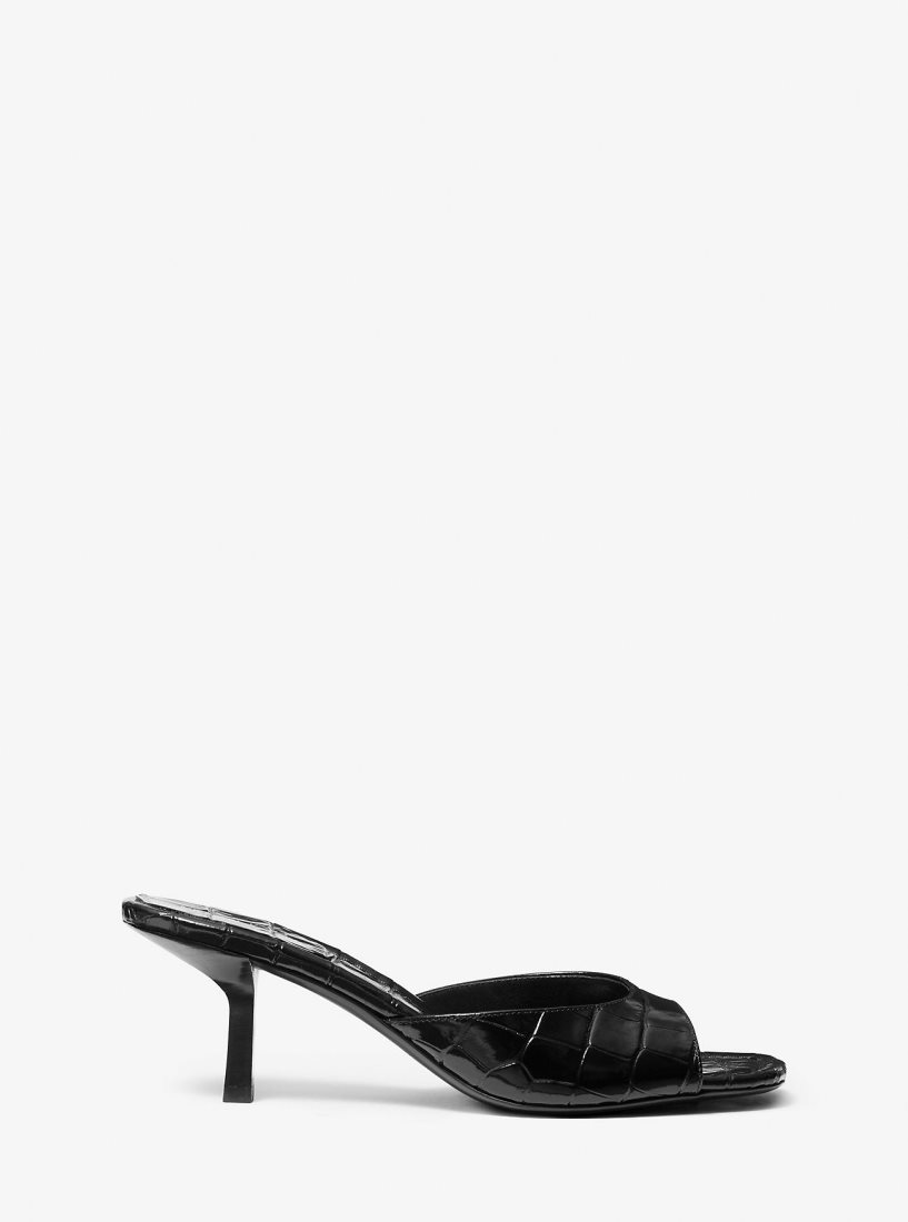 Sandalias Michael Kors Anita Crocodile Embossed Leather Sandal Mujer Negras | 9068-BXFJN