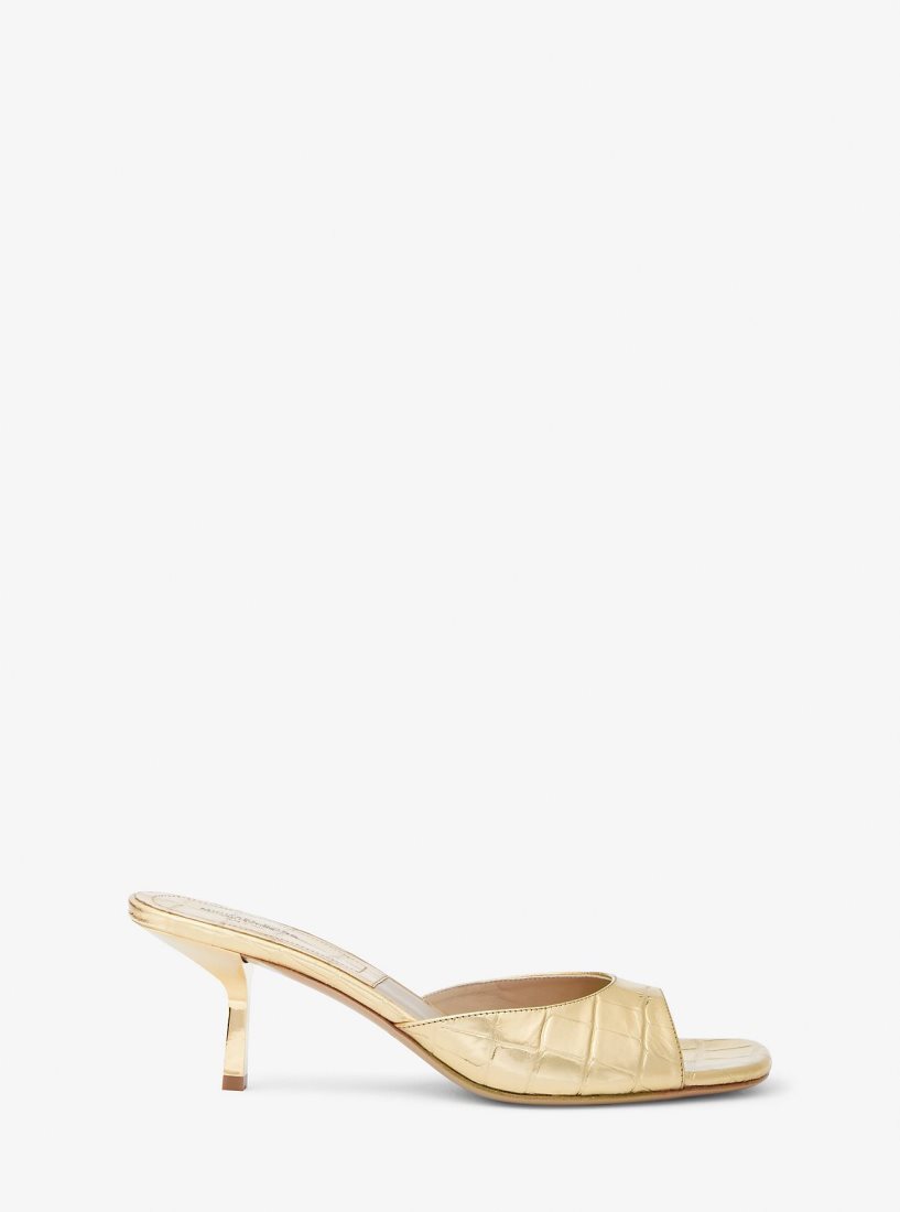 Sandalias Michael Kors Anita Metallic Crocodile Embossed Sandals Mujer Doradas | 9405-THRNM