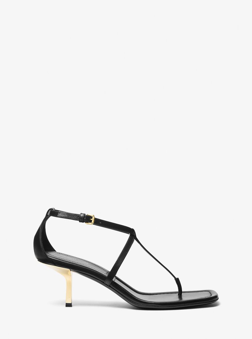 Sandalias Michael Kors Anna Leather Sandal Mujer Negras | 8253-UHQOI