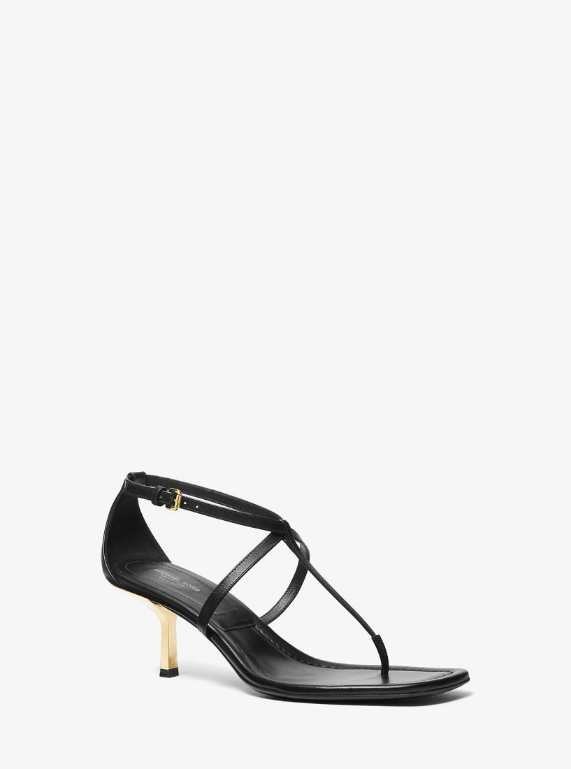 Sandalias Michael Kors Anna Leather Sandal Mujer Negras | 8253-UHQOI