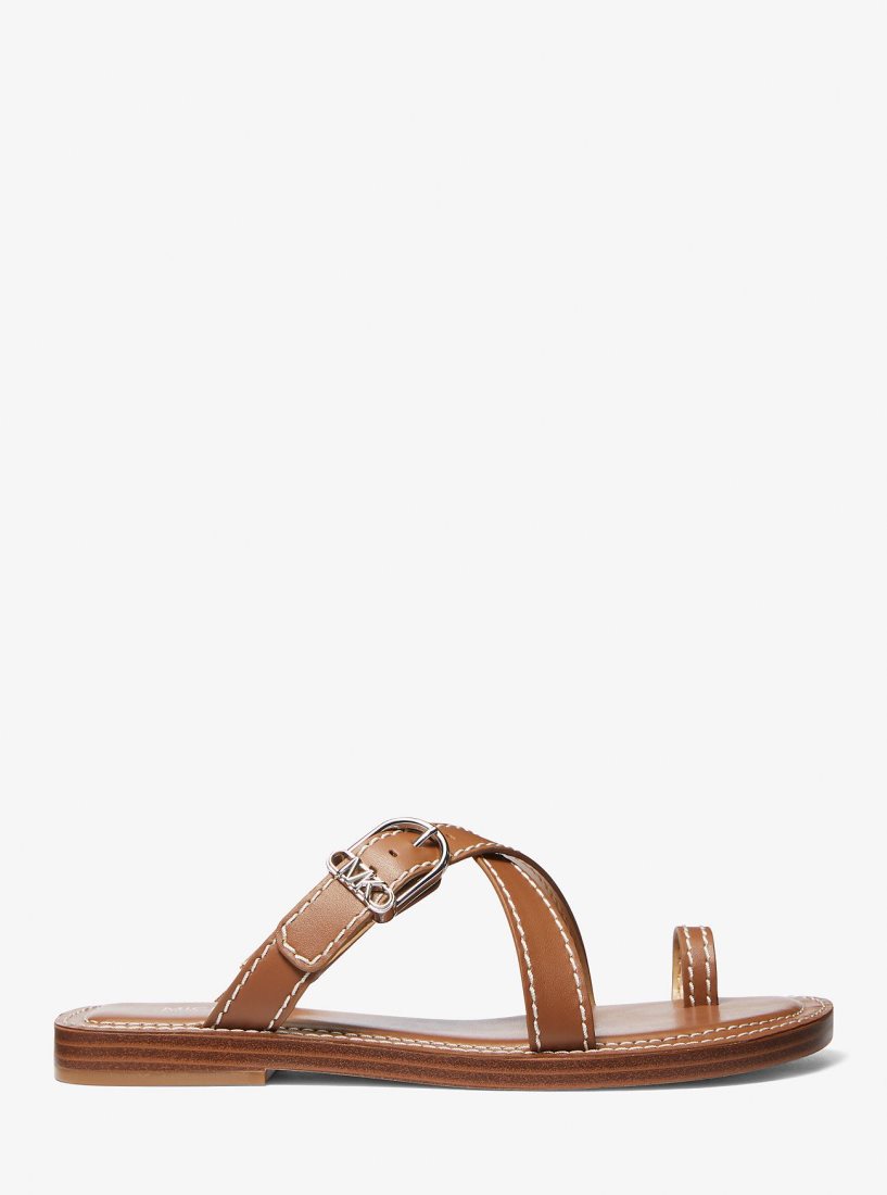 Sandalias Michael Kors Ashton Leather Flat Sandal Mujer Luggage | 4896-WCDJO