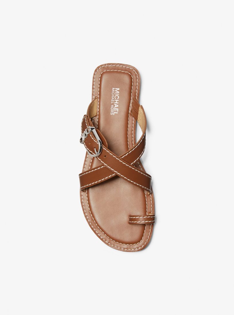 Sandalias Michael Kors Ashton Leather Flat Sandal Mujer Luggage | 4896-WCDJO