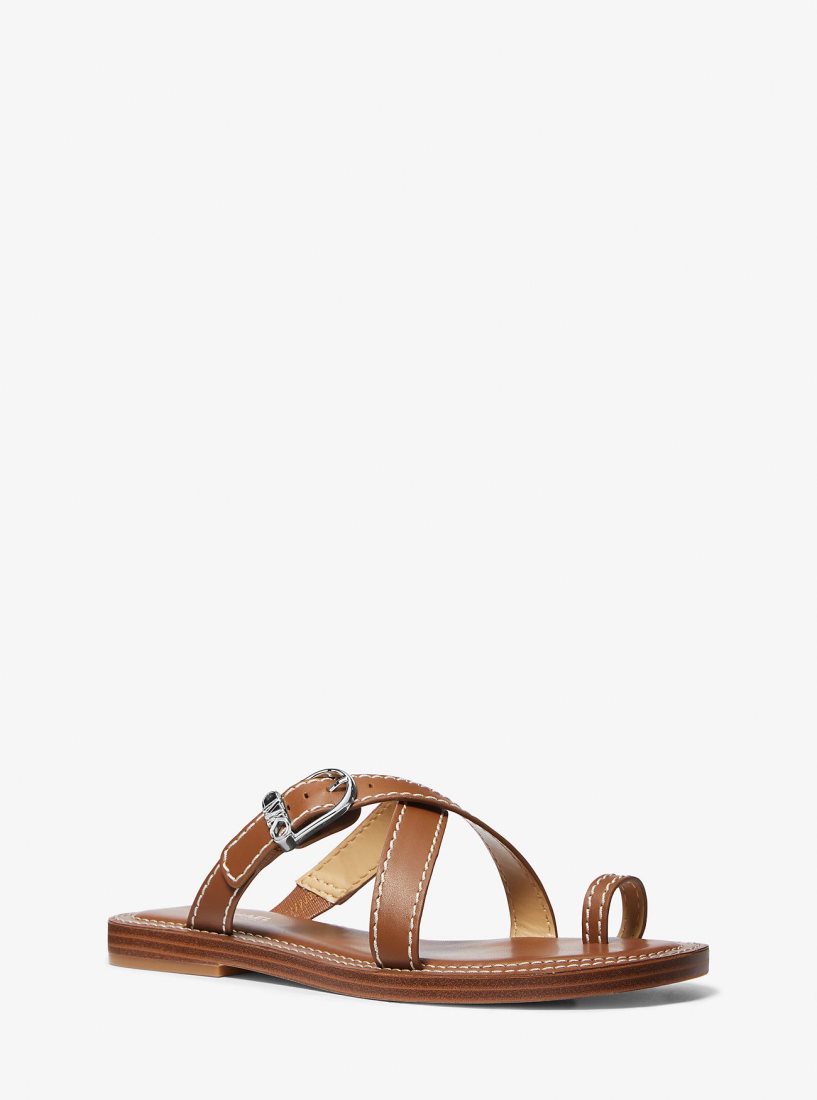 Sandalias Michael Kors Ashton Leather Flat Sandal Mujer Luggage | 4896-WCDJO