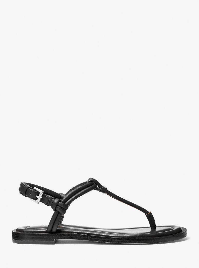 Sandalias Michael Kors Astra Leather T-Strap Sandal Mujer Negras | 7034-EJAGD