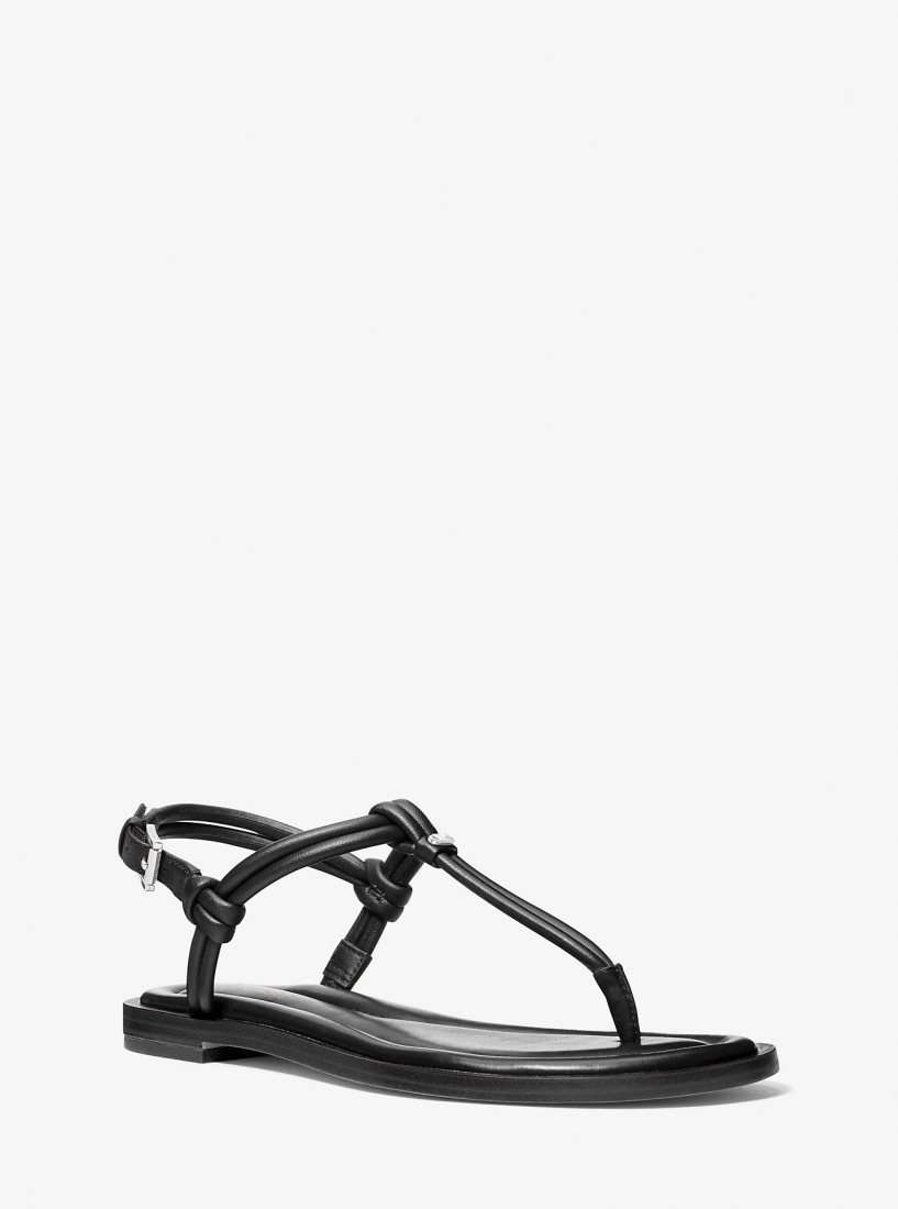 Sandalias Michael Kors Astra Leather T-Strap Sandal Mujer Negras | 7034-EJAGD