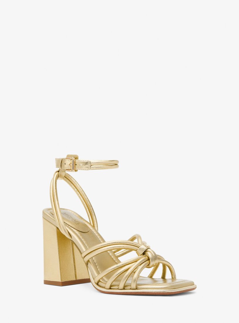 Sandalias Michael Kors Astra Metallic Leather Sandal Mujer Doradas | 3879-KCDRB