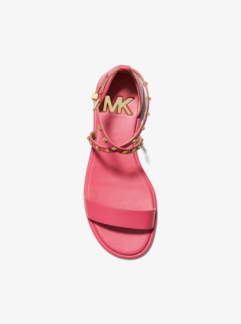 Sandalias Michael Kors Astrid Studded Leather Flat Sandal Mujer Rojas | 8265-XTKCY