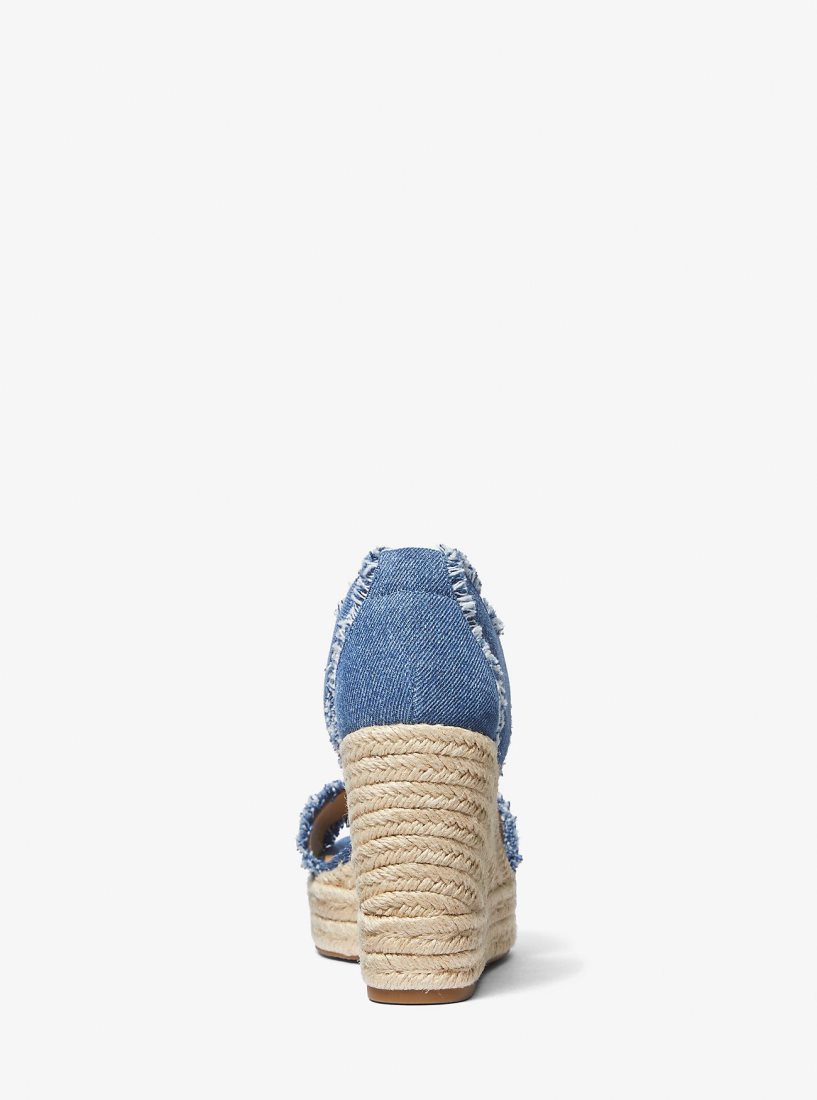 Sandalias Michael Kors Berkley Frayed Denim Wedge Sandal Mujer Azules | 9031-HIWXB