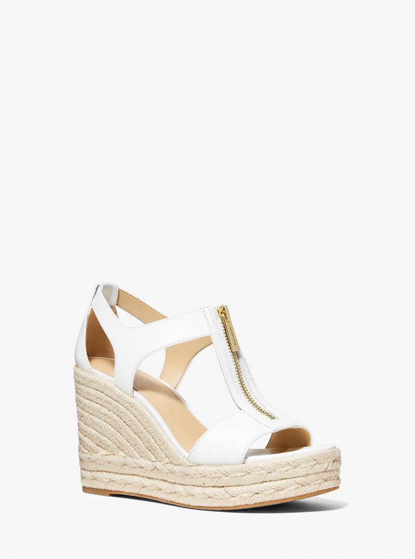 Sandalias Michael Kors Berkley Leather Wedge Sandal Mujer Blancas | 5943-SJXFY