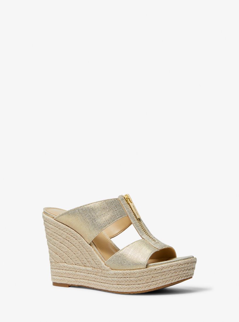 Sandalias Michael Kors Bradley Metallic Canvas Wedge Sandal Mujer Doradas | 7802-KBDEZ