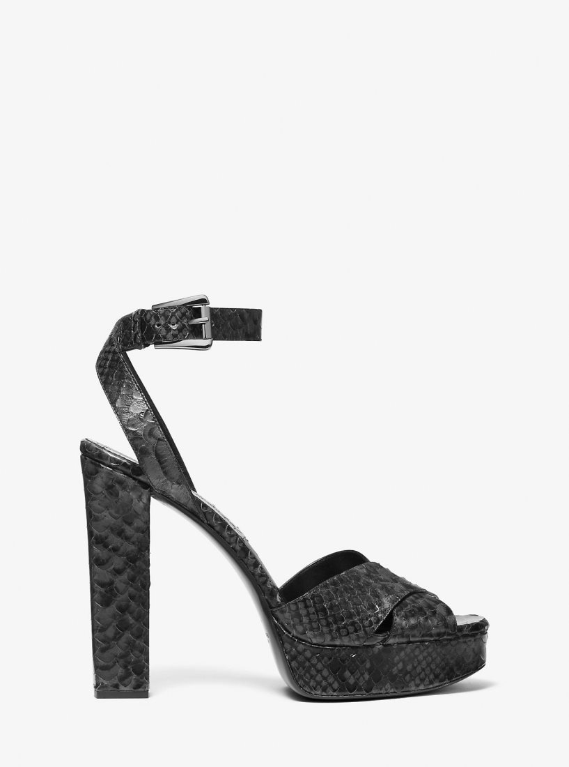 Sandalias Michael Kors Cannon Python Embossed Leather Platform Sandal Mujer Gris Oscuro | 9581-TRPYF