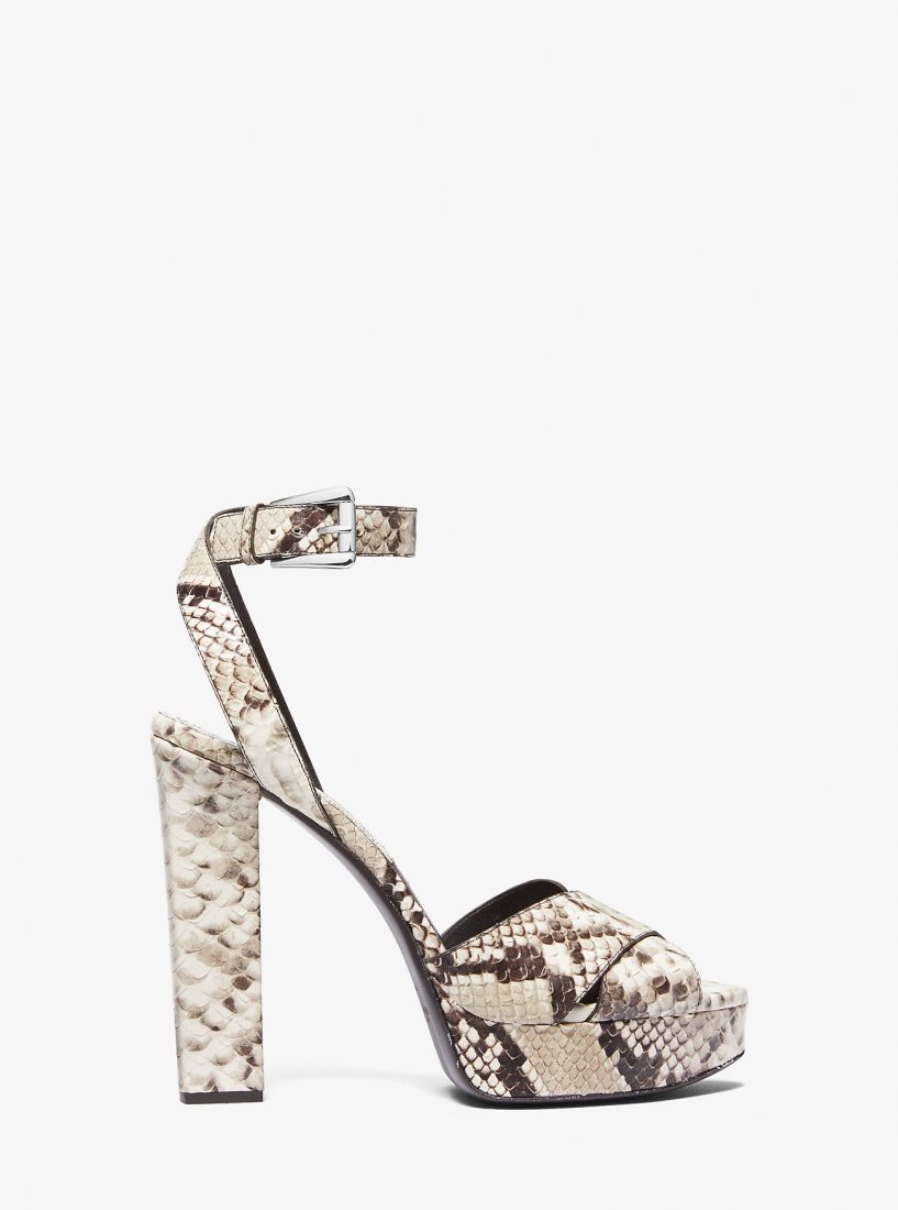 Sandalias Michael Kors Cannon Python Embossed Leather Platform Sandal Mujer Beige | 2709-RDAZV