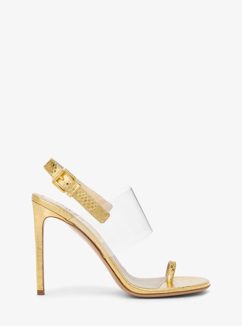 Sandalias Michael Kors Catherine Metallic Python Embossed Leather Sandal Mujer Doradas | 0427-KGLEP