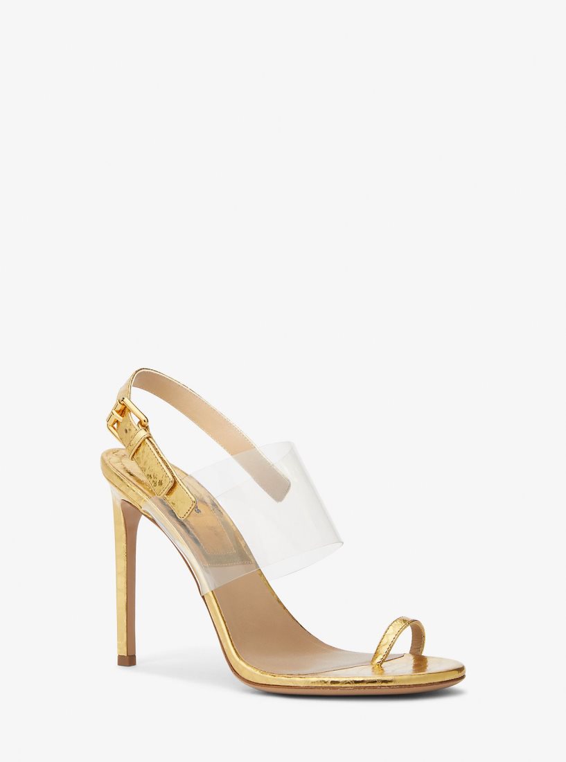 Sandalias Michael Kors Catherine Metallic Python Embossed Leather Sandal Mujer Doradas | 0427-KGLEP