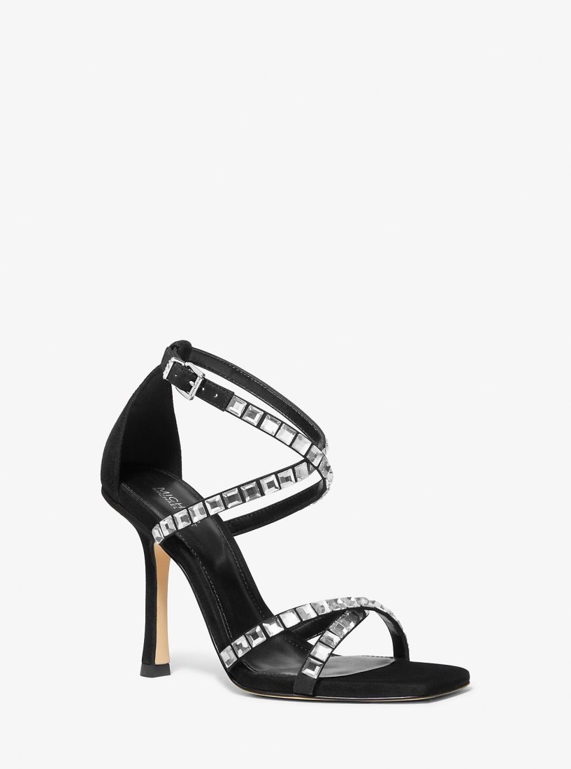 Sandalias Michael Kors Celia Crystal Embellished Suede Sandal Mujer Negras | 7842-PMOUN