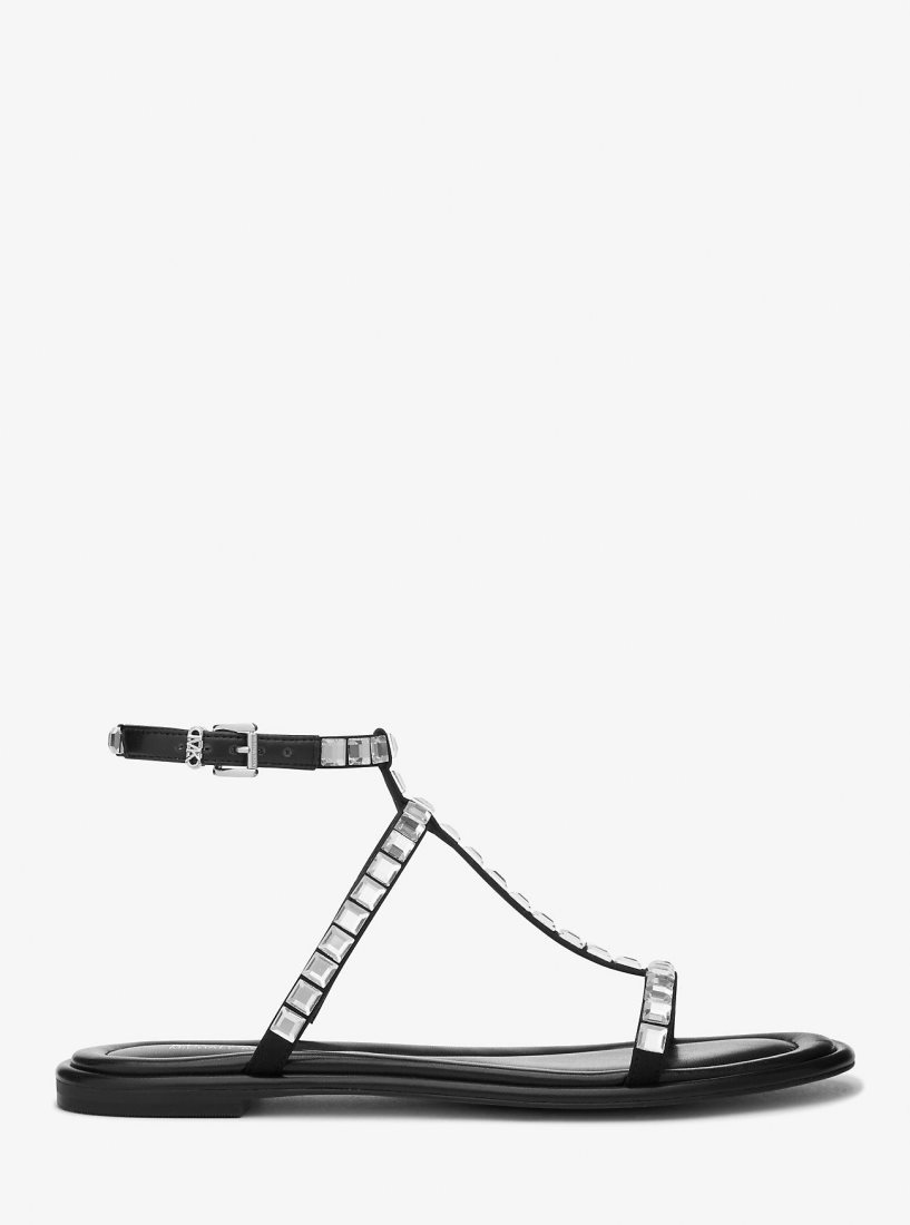 Sandalias Michael Kors Celia Crystal Embellished Flat Sandal Mujer Negras | 7943-PAFBV