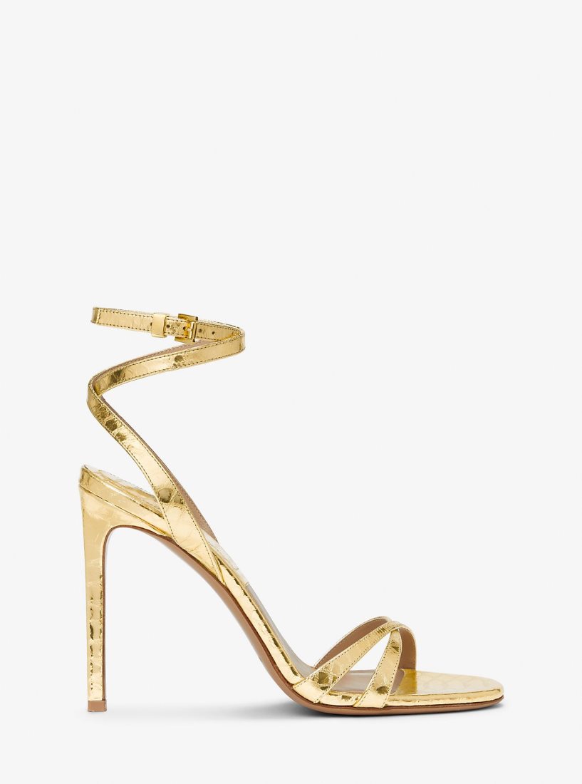 Sandalias Michael Kors Chrissy Metallic Python Embossed Leather Sandal Mujer Doradas | 0417-VNFGS