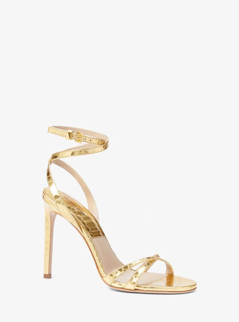 Sandalias Michael Kors Chrissy Metallic Python Embossed Leather Sandal Mujer Doradas | 0417-VNFGS