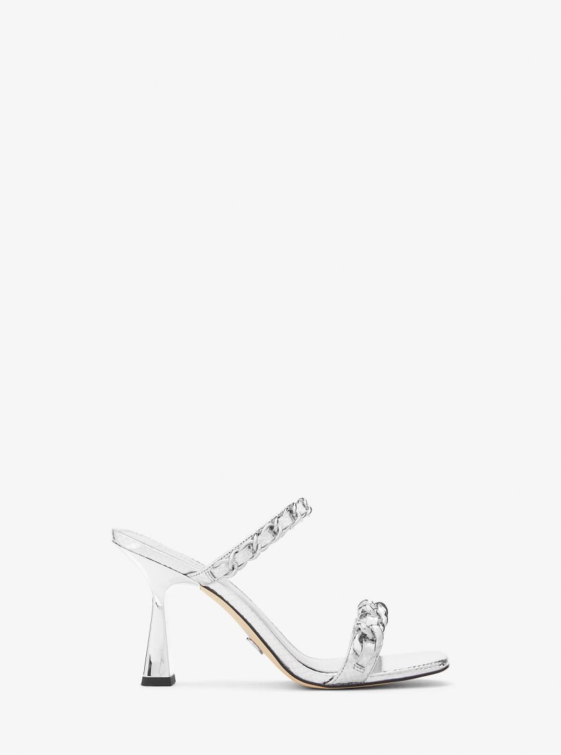 Sandalias Michael Kors Clara Embellished Metallic Snake Embossed Leather Sandal Mujer Plateadas | 6571-CWZQT