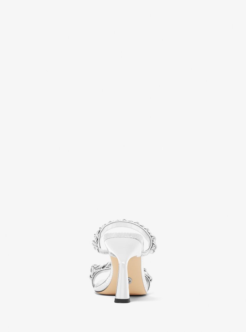 Sandalias Michael Kors Clara Embellished Metallic Snake Embossed Leather Sandal Mujer Plateadas | 6571-CWZQT