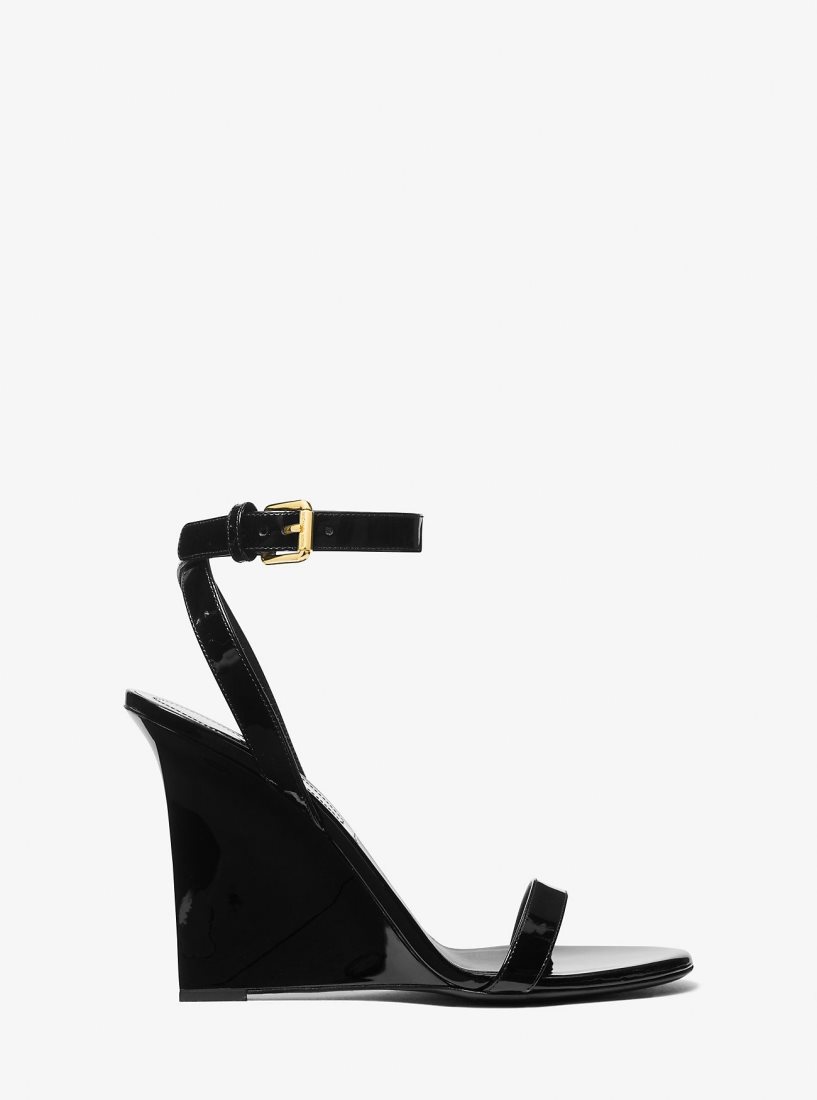 Sandalias Michael Kors Claudia Patent Leather Wedge Sandal Mujer Negras | 4568-DZMYB