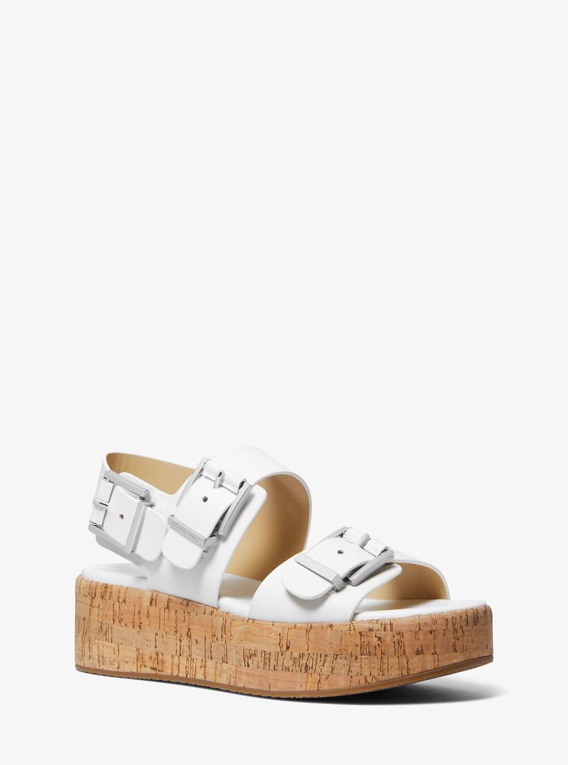 Sandalias Michael Kors Colby Leather Flatform Sandal Mujer Blancas | 0247-TDNEX