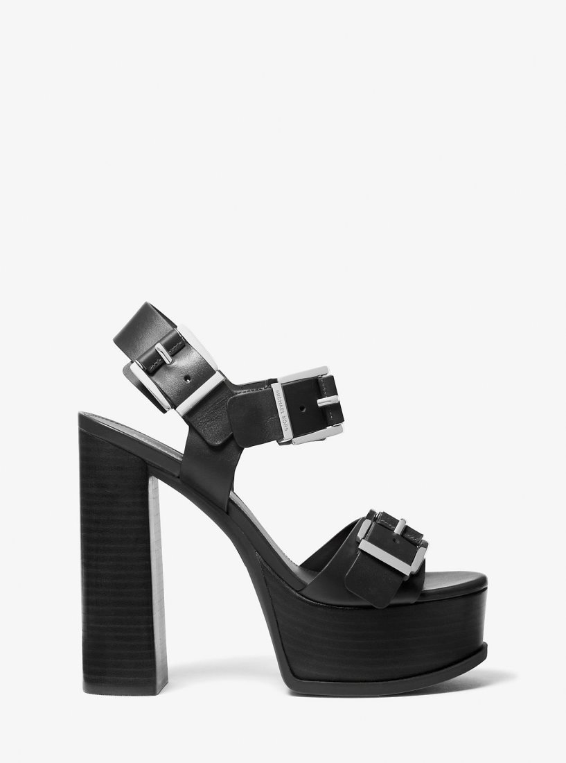 Sandalias Michael Kors Colby Leather Platform Sandal Mujer Negras | 2379-SPEIV