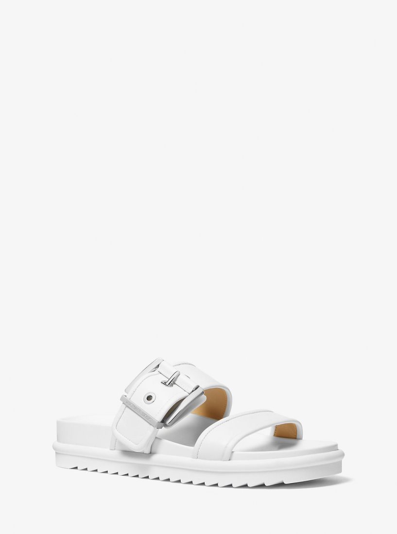 Sandalias Michael Kors Colby Leather Slide Sandal Mujer Blancas | 0918-ZCIDA