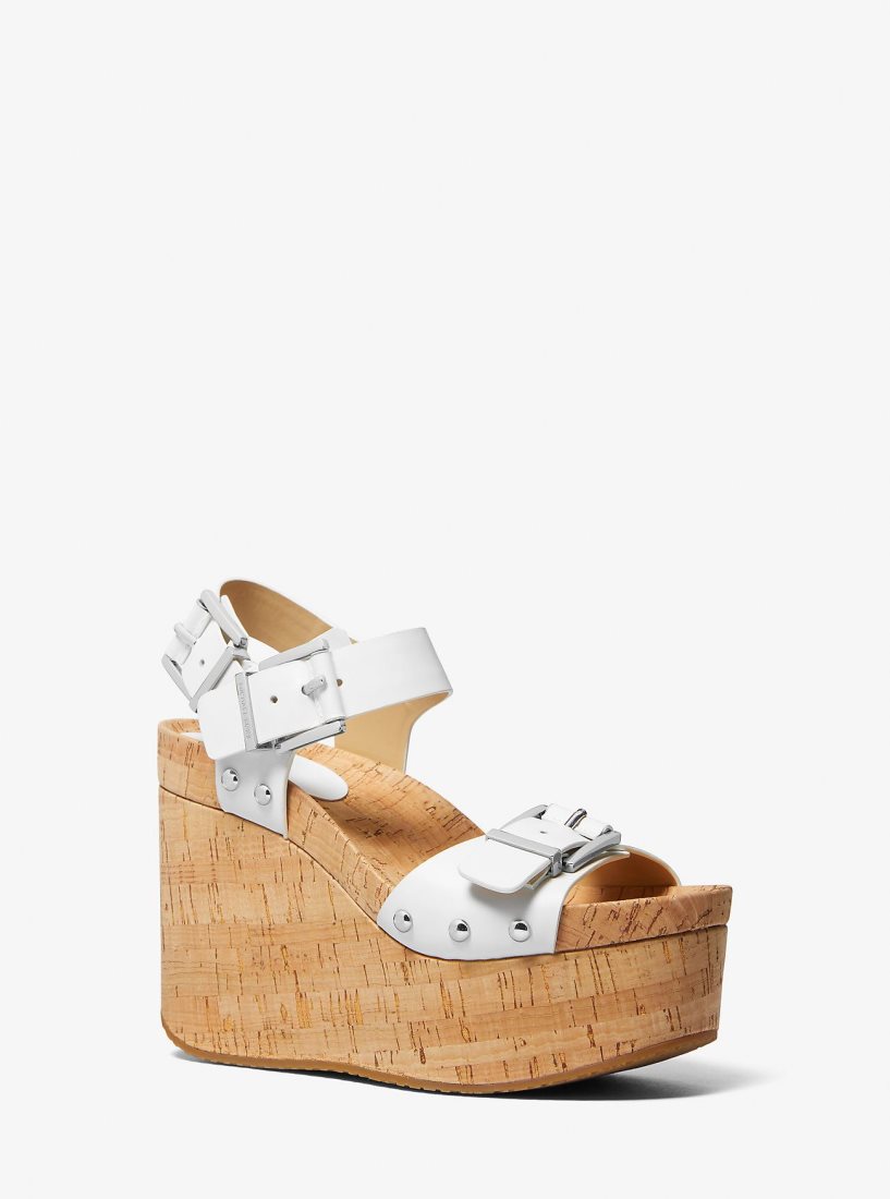 Sandalias Michael Kors Colby Leather Wedge Sandal Mujer Blancas | 9146-YZVON