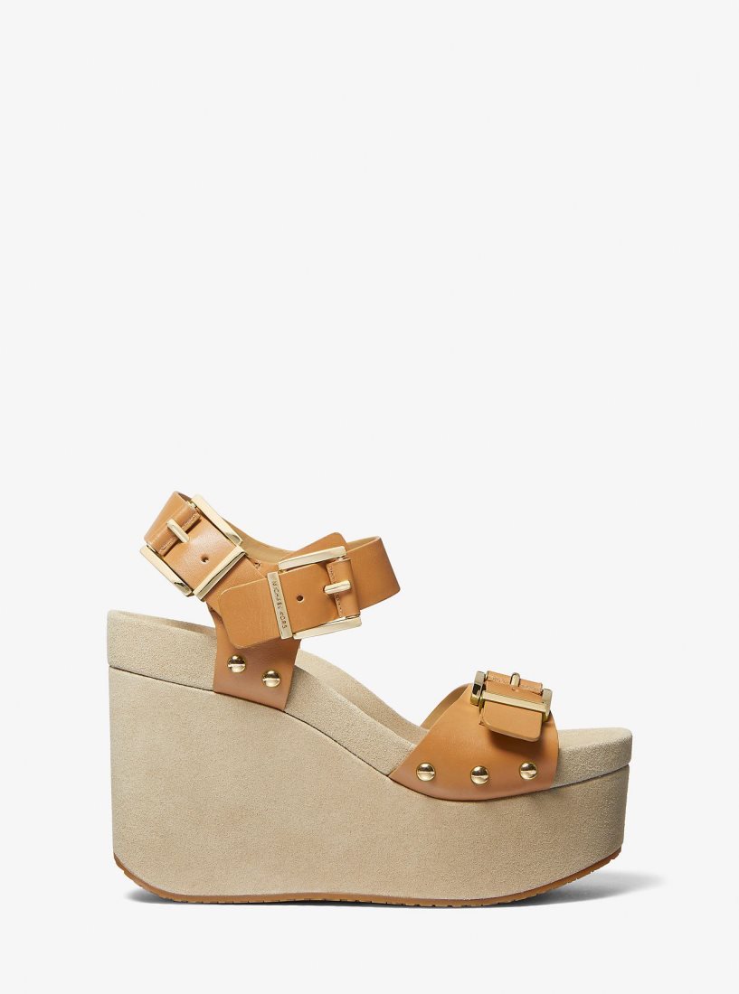 Sandalias Michael Kors Colby Leather Wedge Sandal Mujer Pale Peanut | 3624-TRHJU