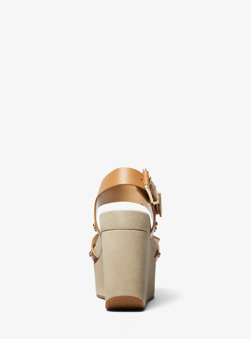 Sandalias Michael Kors Colby Leather Wedge Sandal Mujer Pale Peanut | 3624-TRHJU