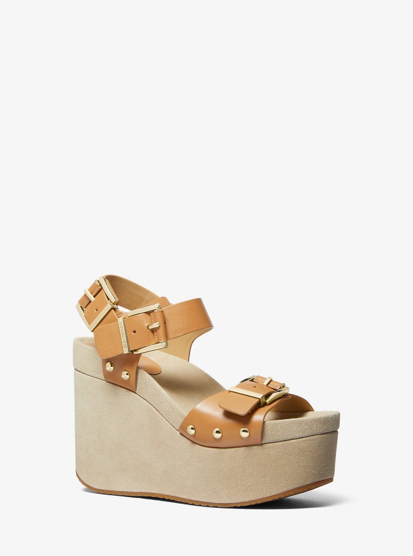 Sandalias Michael Kors Colby Leather Wedge Sandal Mujer Pale Peanut | 3624-TRHJU