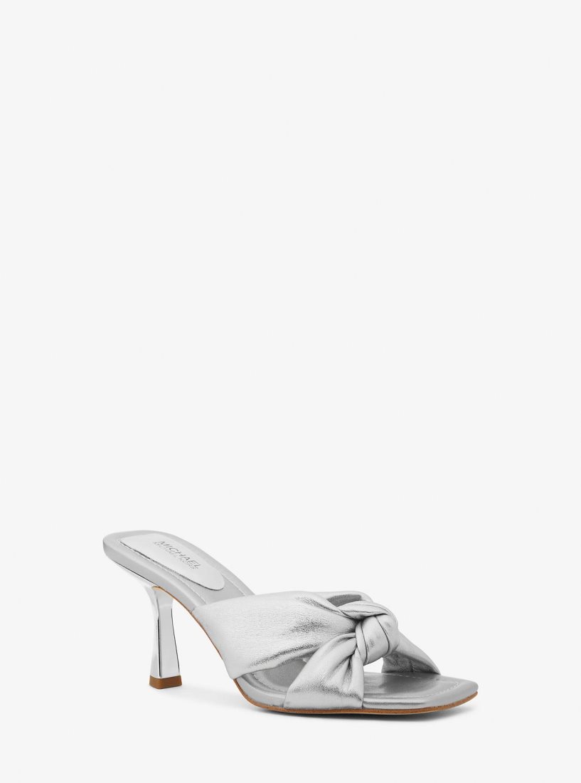 Sandalias Michael Kors Elena Metallic Leather Sandal Mujer Plateadas | 8579-WGVCK