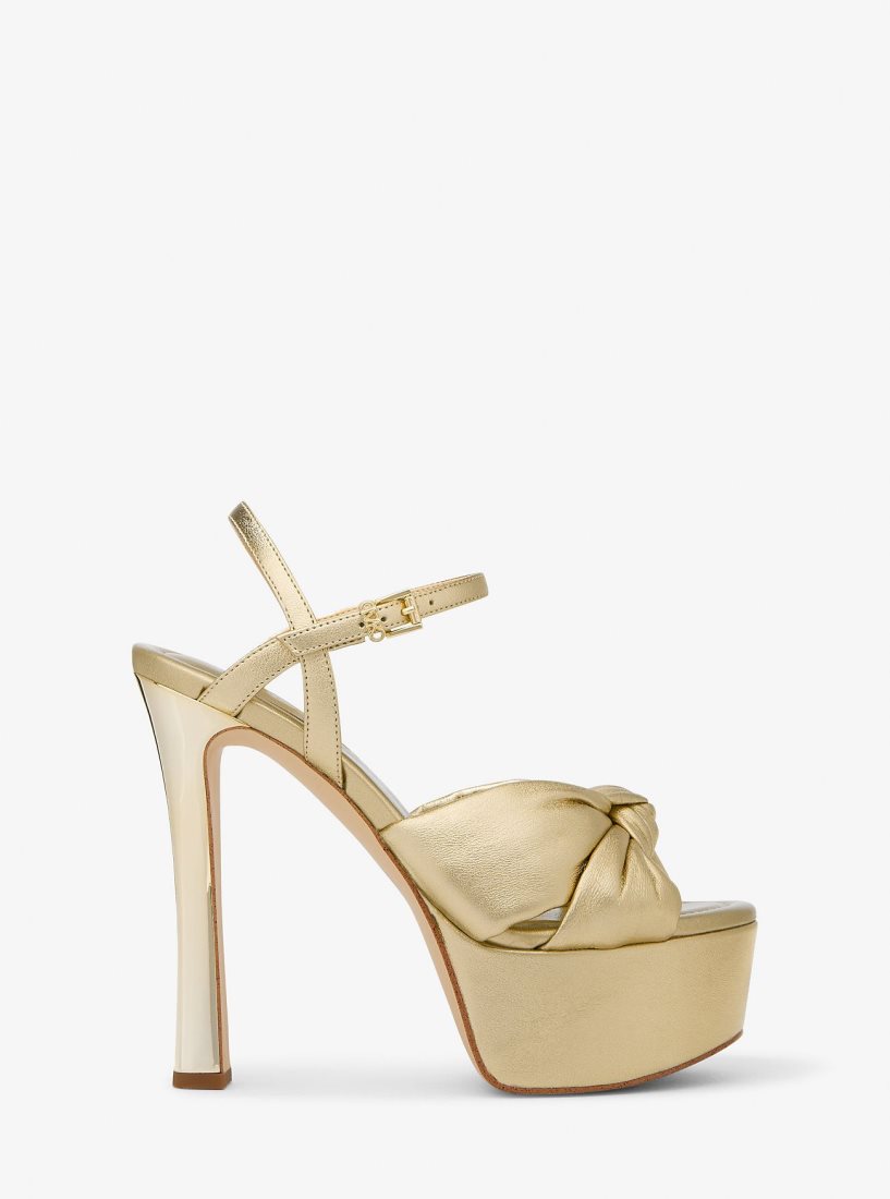 Sandalias Michael Kors Elena Metallic Leather Platform Sandal Mujer Doradas | 9726-FXICQ