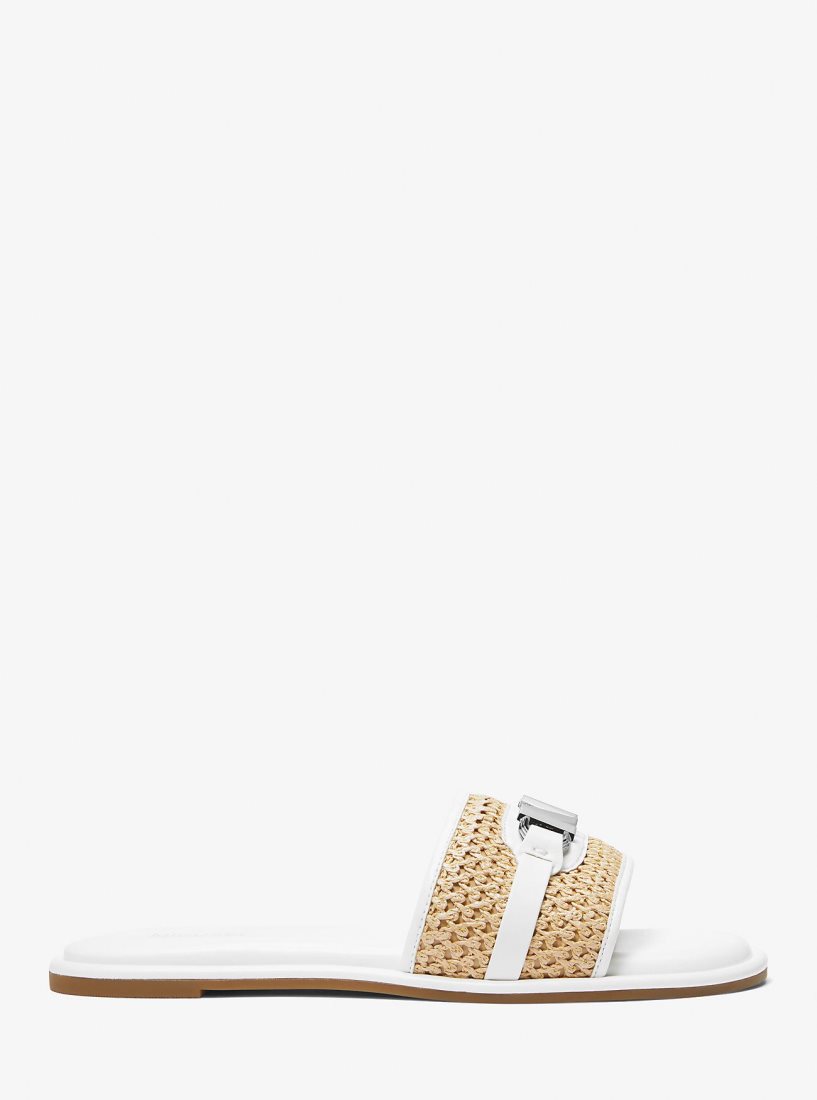 Sandalias Michael Kors Ember Embellished Straw Slide Sandal Mujer Nat/Opticwht | 4897-HJLPA